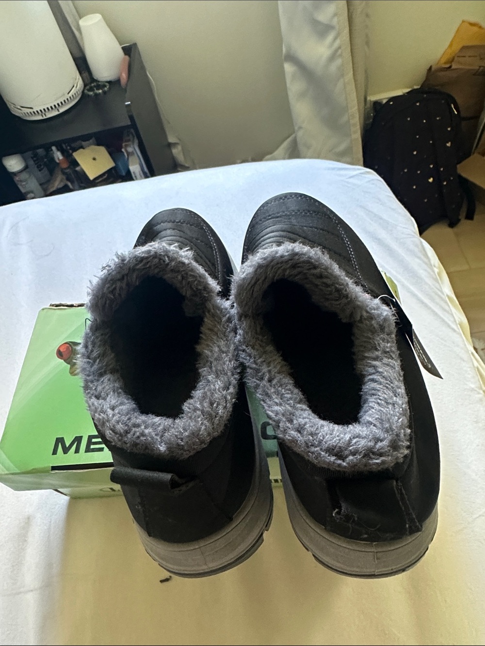 Macy's Black Ankle Winter Booties with Gray Faux-Fur Lining